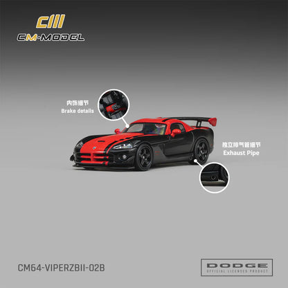 (PRE-ORDER 2026) Dodge Viper ACR ZBII noir Viper avec rouge – CM Model 1:64 CM64-ViperZBII-02B