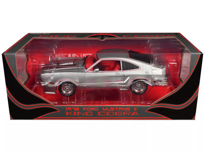1978 Ford Mustang II King Cobra Silver Metallic with Red and Black Hood Stripes