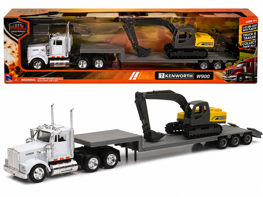 Kenworth W900 – Remorque surbaissée avec excavatrice