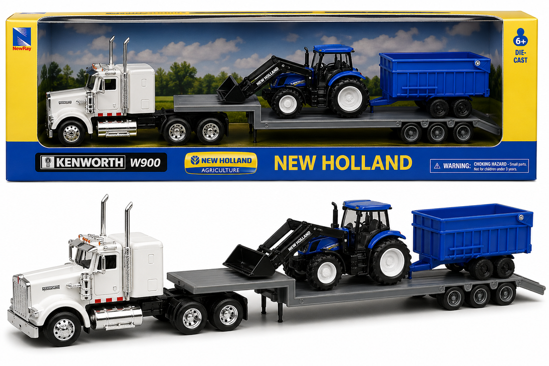 Kenworth – Remorque surbaissée avec tracteur New Holland 1/43