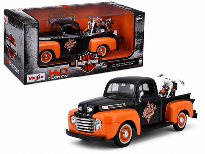 Maisto 1:24 Ford F1 Pickup 1948 avec Harley-Davidson FLH Duo Glide – H-D Custom – 32180BKOR