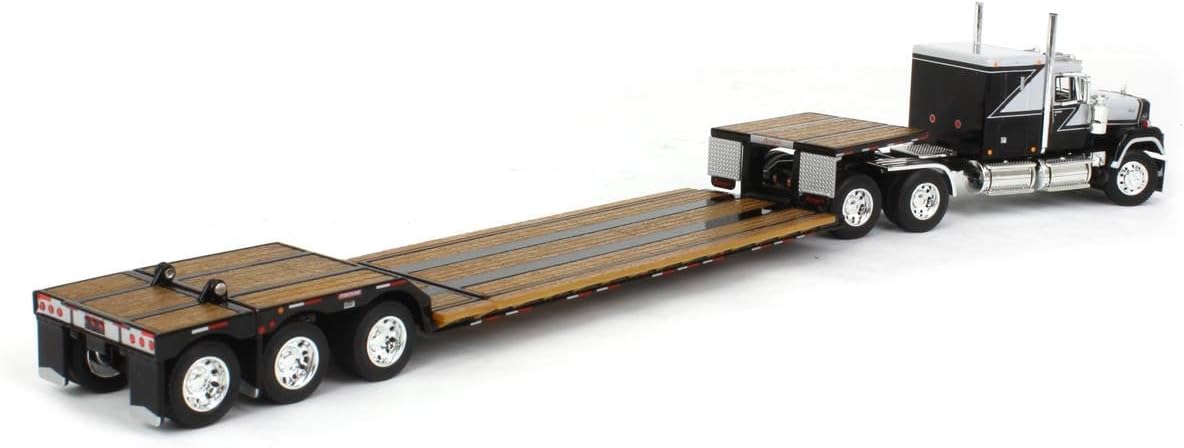 Mack Super-Liner with 60" Flat Top Sleeper and Fontaine Renegade LXT40 Lowboy Trailer with Flip Axle in Black and Grey