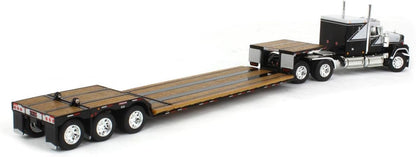 Mack Super-Liner with 60" Flat Top Sleeper and Fontaine Renegade LXT40 Lowboy Trailer with Flip Axle in Black and Grey