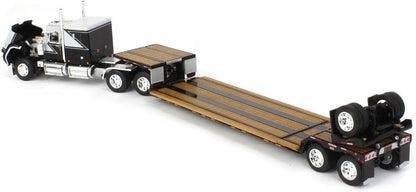 Mack Super-Liner with 60" Flat Top Sleeper and Fontaine Renegade LXT40 Lowboy Trailer with Flip Axle in Black and Grey