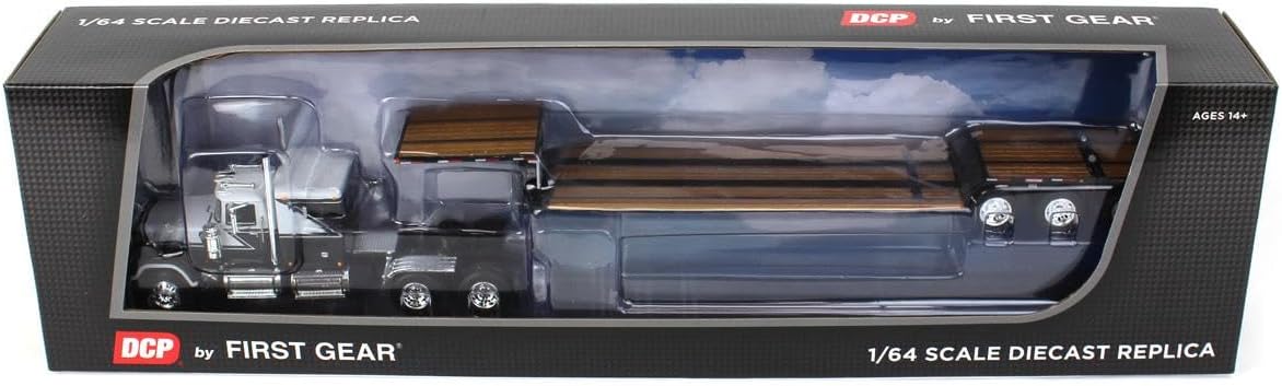 Mack Super-Liner with 60" Flat Top Sleeper and Fontaine Renegade LXT40 Lowboy Trailer with Flip Axle in Black and Grey