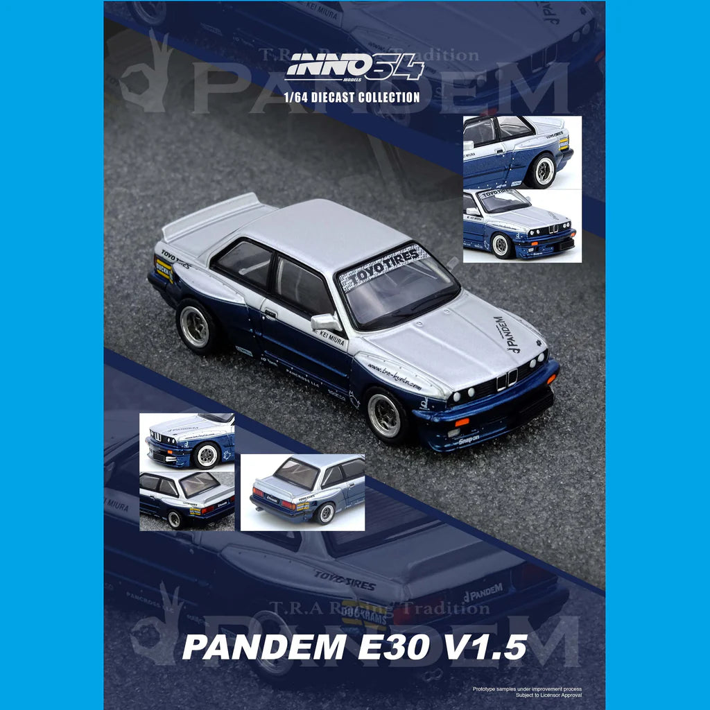 (PRE-ORDER 2026) INNO64 1/64 - Pandem BMW E30 M3 Silver/Blue - IN64-E30P-SILBLU