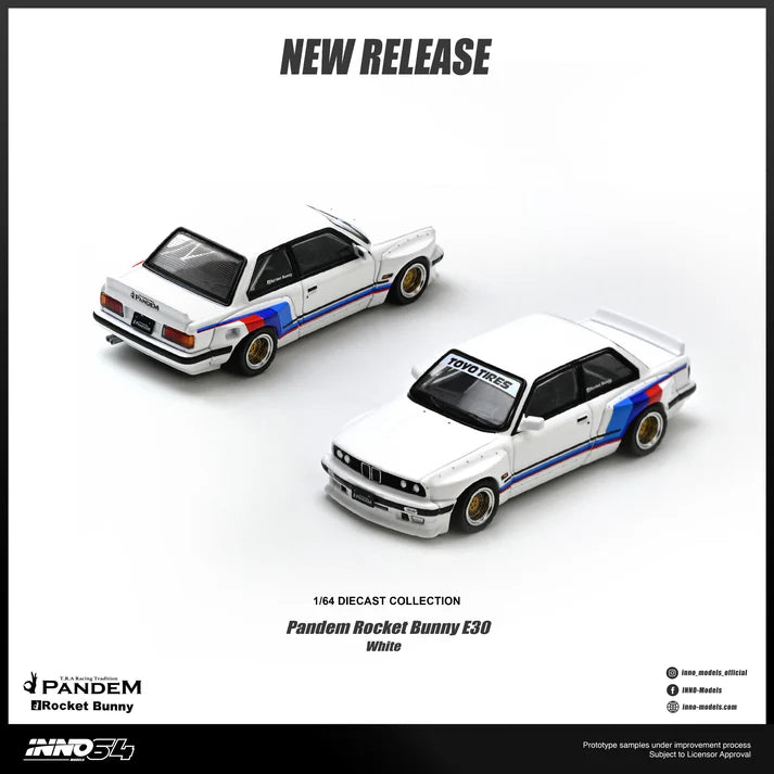 (PRE-ORDER 2026) Pandem Rocket Bunny BMW E30 White – INNO64 1:64 IN64-E30P-WHI
