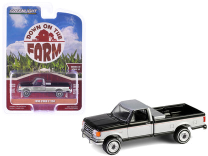 1990 Ford F-250 Pickup Truck with Tool Box Raven Black and Silver Metallic