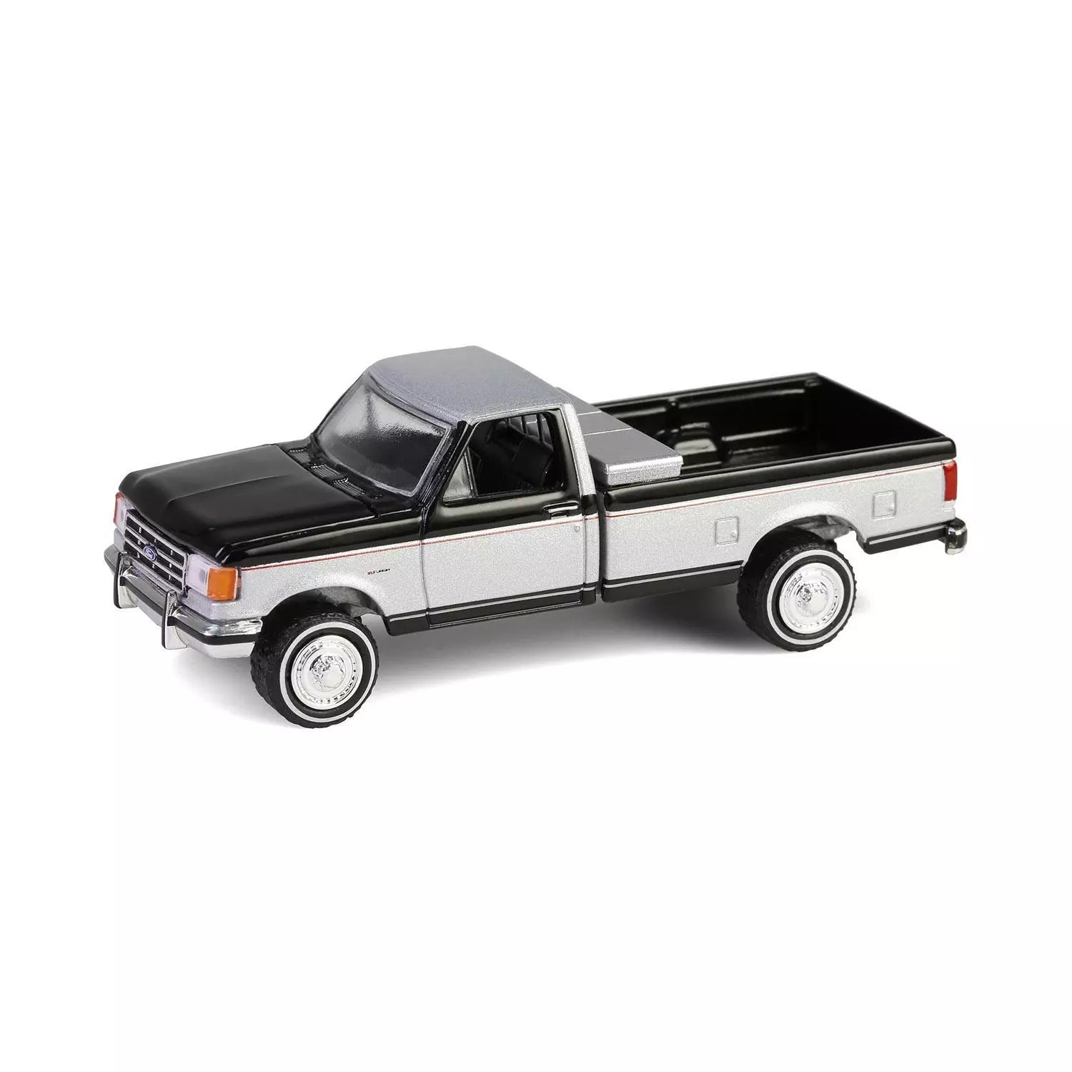 1990 Ford F-250 Pickup Truck with Tool Box Raven Black and Silver Metallic