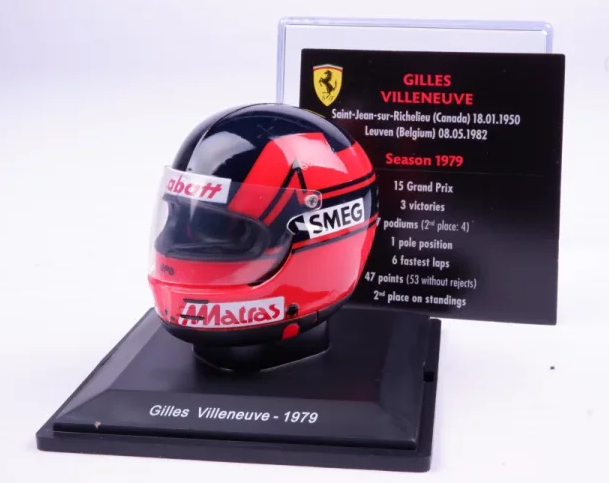 Miniature Casque Gilles Villeneuve 1978 Ferrari F1 - Échelle 1:5 - Centauria - Neuf En Vitrine