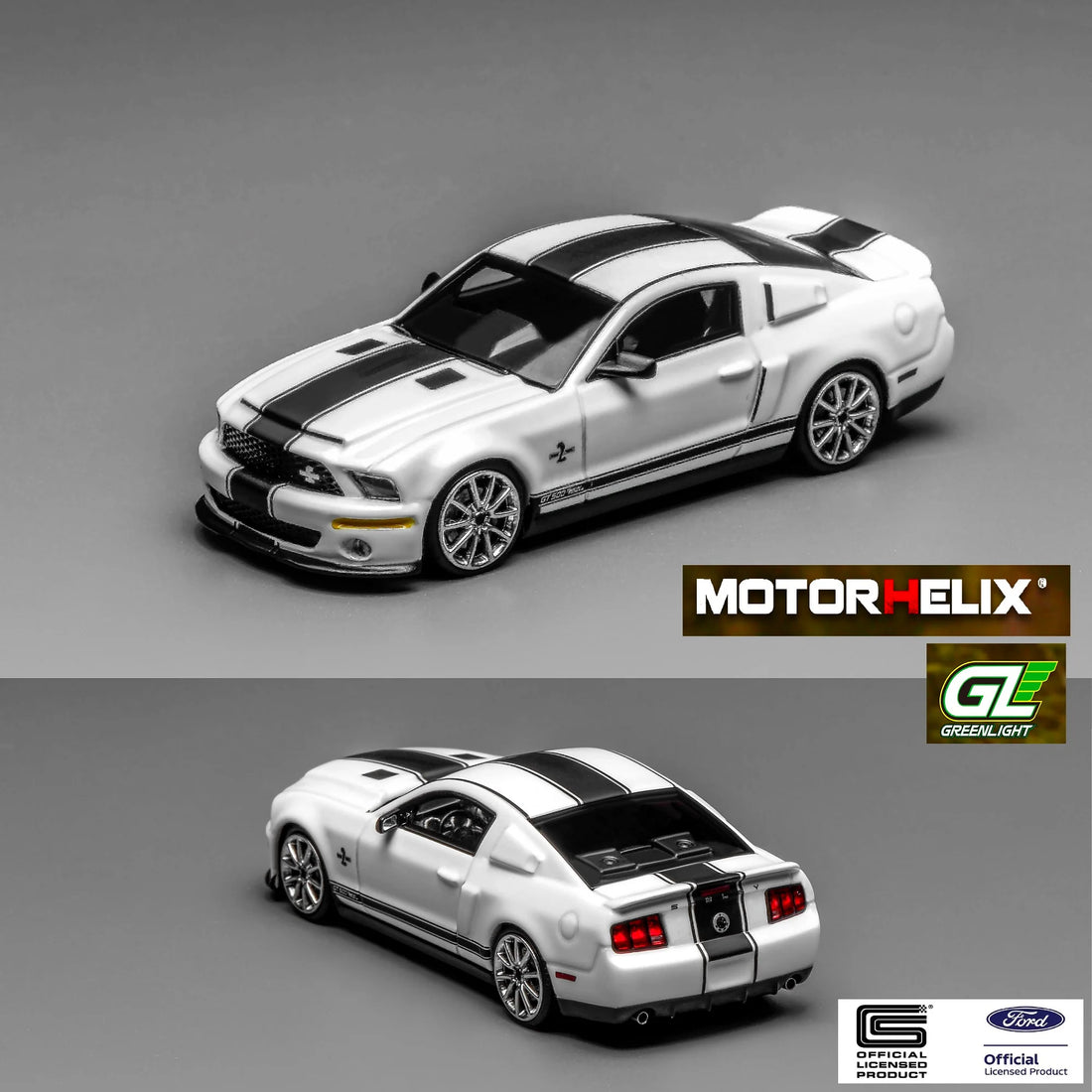 Motorhelix x Greenlight 1:64 Ford Mustang Shelby GT500 2007 blanche GL-1251006A