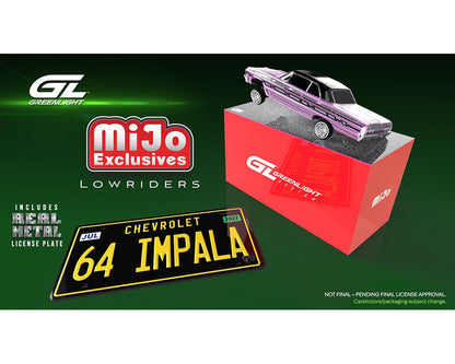 (PRE-ORDER 2026) 1963 Chevrolet Impala SS Lowriders MiJo Exclusives Candy Purple with Metal License Plate - Greenlight 1:64 - GL51757-C