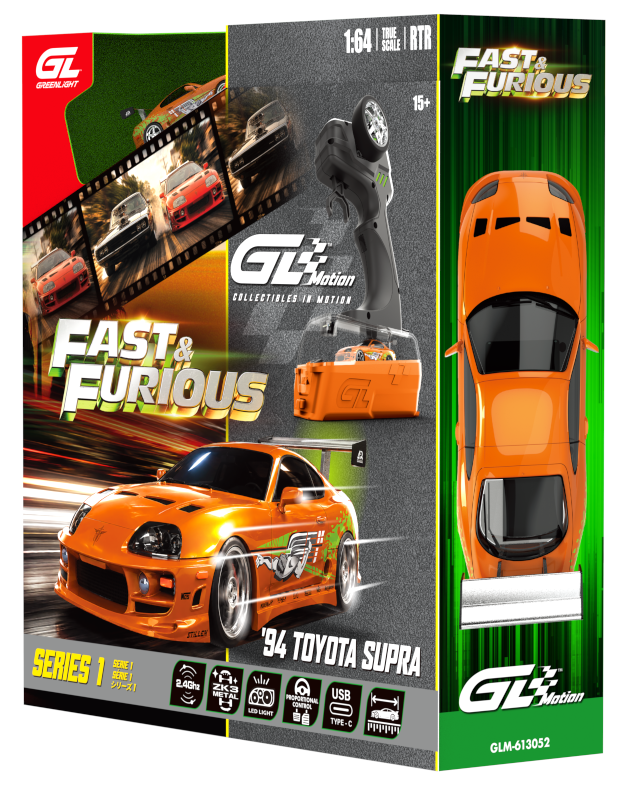 (PRE-ORDER 2027) GreenLight GL Motion 1:64 Toyota Supra 1994 orange de Brian – Fast &amp; Furious – Voiture télécommandée avec télécommande – GLM-INT-613052