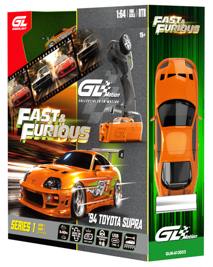 (PRE-ORDER 2027) GreenLight GL Motion 1:64 Toyota Supra 1994 orange de Brian – Fast &amp; Furious – Voiture télécommandée avec télécommande – GLM-INT-613052
