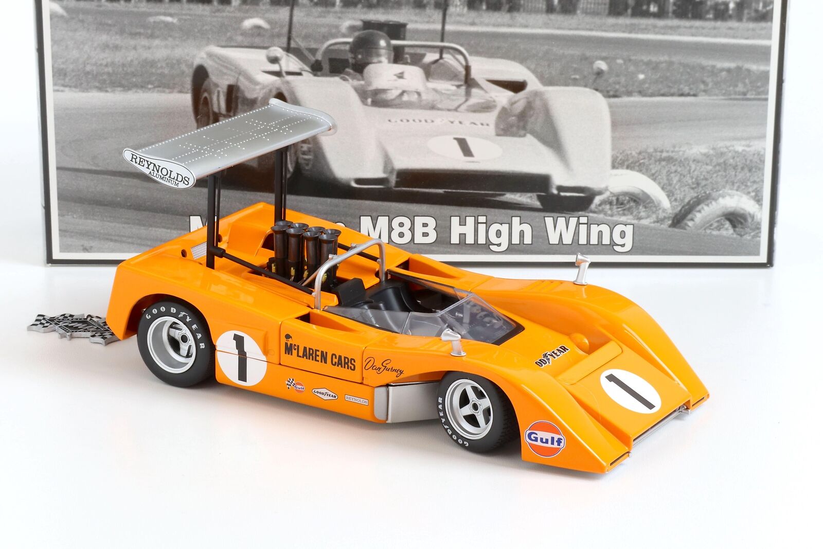 McLaren M8B High Wing CanAm Dan Gurney Orange #1 by GMP (Échelle