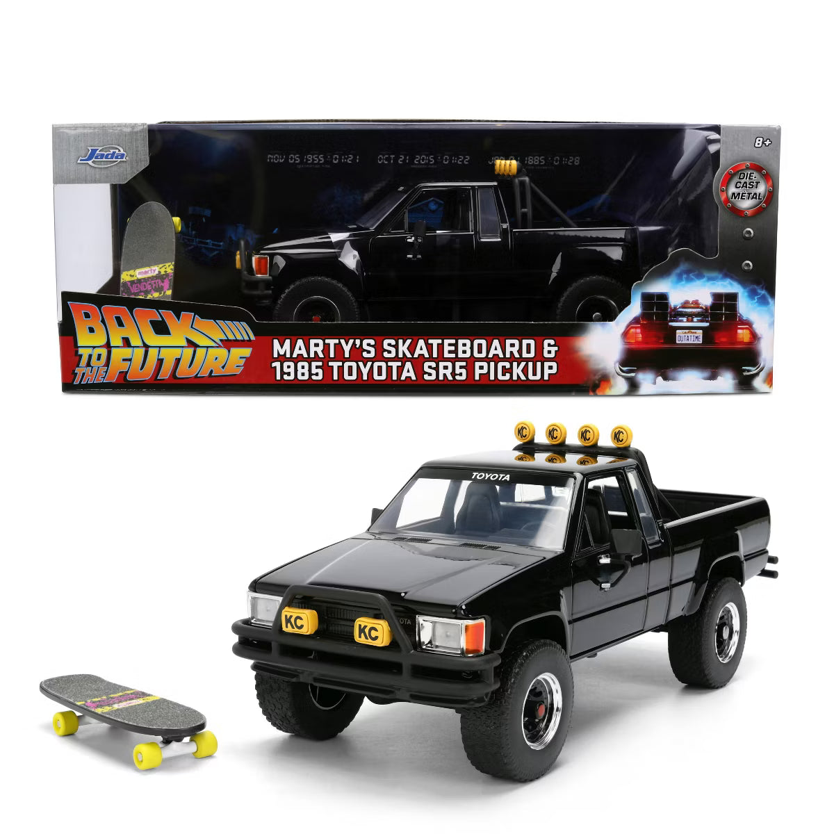 (PRE-ORDER ETE-SUMMER 2026) 1985 Toyota SR5 Pickup and Marty’s Skateboard – Back To The Future
