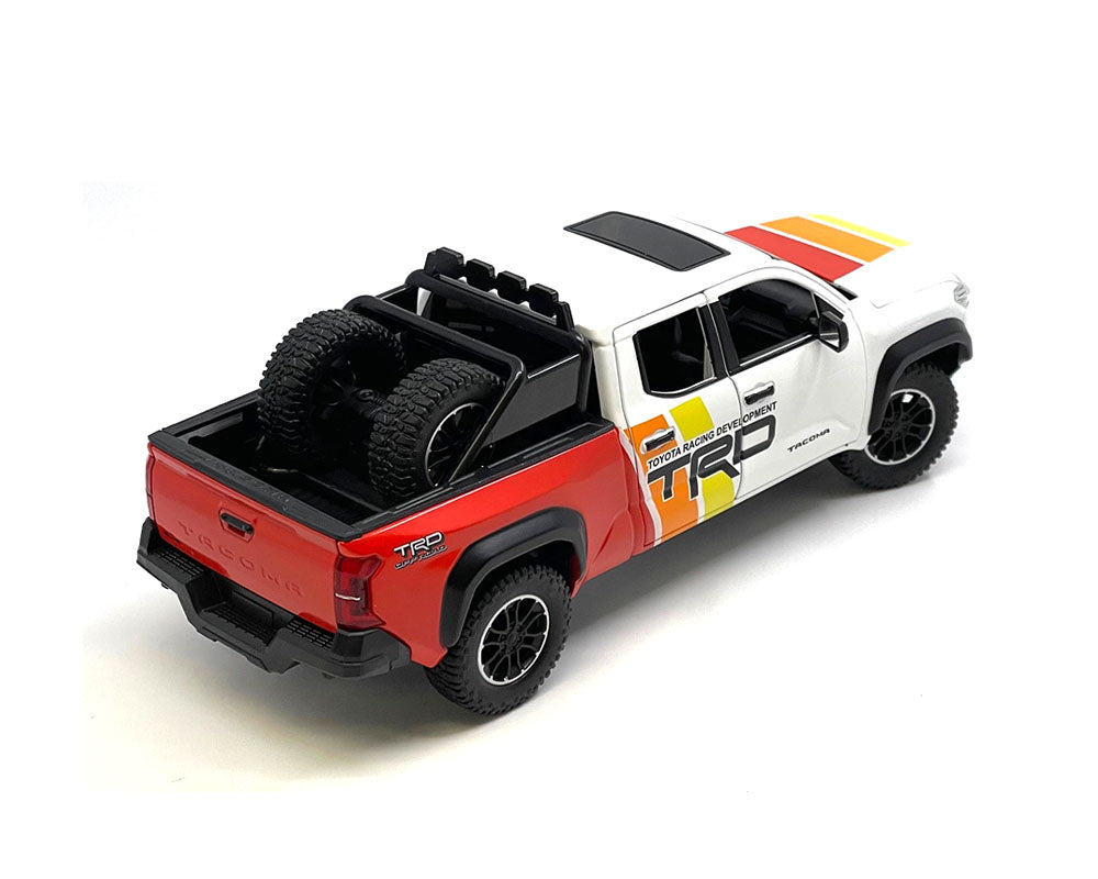 MiJo Exclusives 1:24 2024 Toyota Tacoma TRD Off-Road Custom – (White with Yellow/Orange/Red) H08778-MJS01