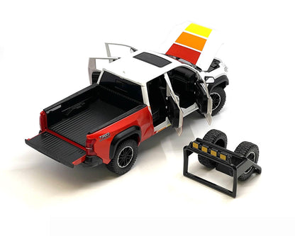 MiJo Exclusives 1:24 2024 Toyota Tacoma TRD Off-Road Custom – (White with Yellow/Orange/Red) H08778-MJS01