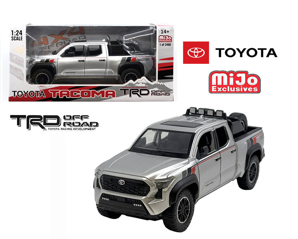 MiJo Exclusives 1:24 2024 Toyota Tacoma TRD Off-Road Custom (Silver with Stripes) H08778-MJS02