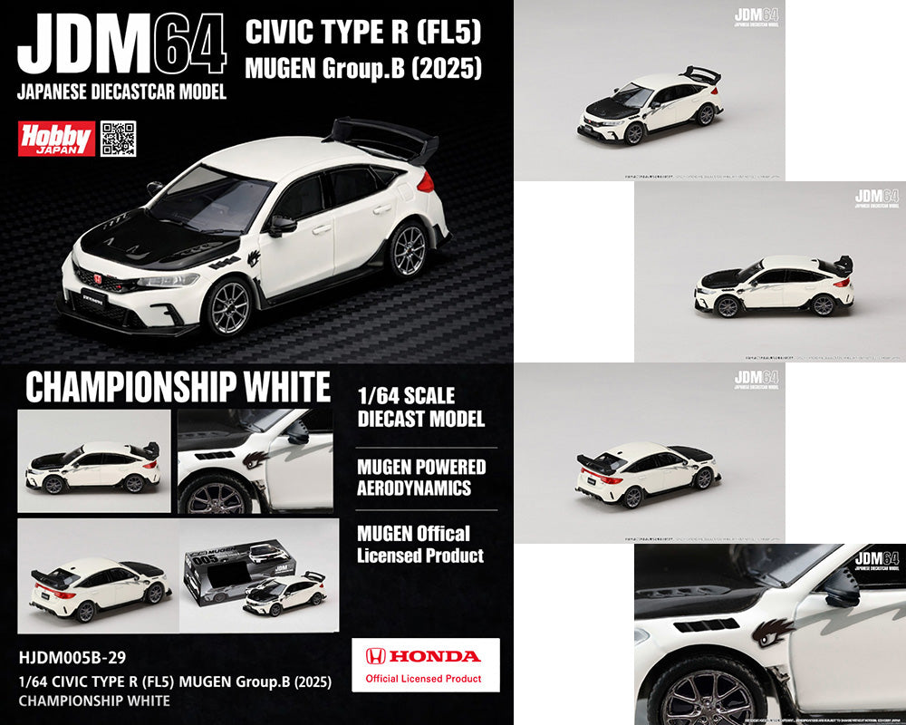 (PRE-ORDER 2026) Hobby Japan 1:64-Honda Civic Type R (FL5) MUGEN Group B 2024 – Championship White HJDM005B-29