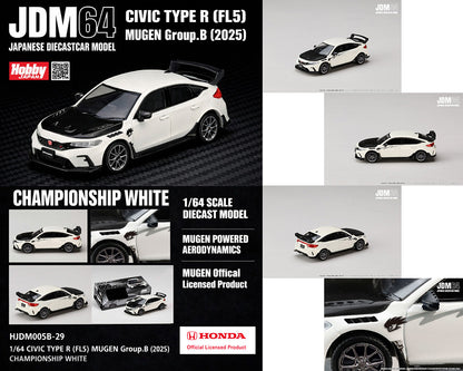 (PRE-ORDER 2026) Hobby Japan 1:64-Honda Civic Type R (FL5) MUGEN Group B 2024 – Championship White HJDM005B-29