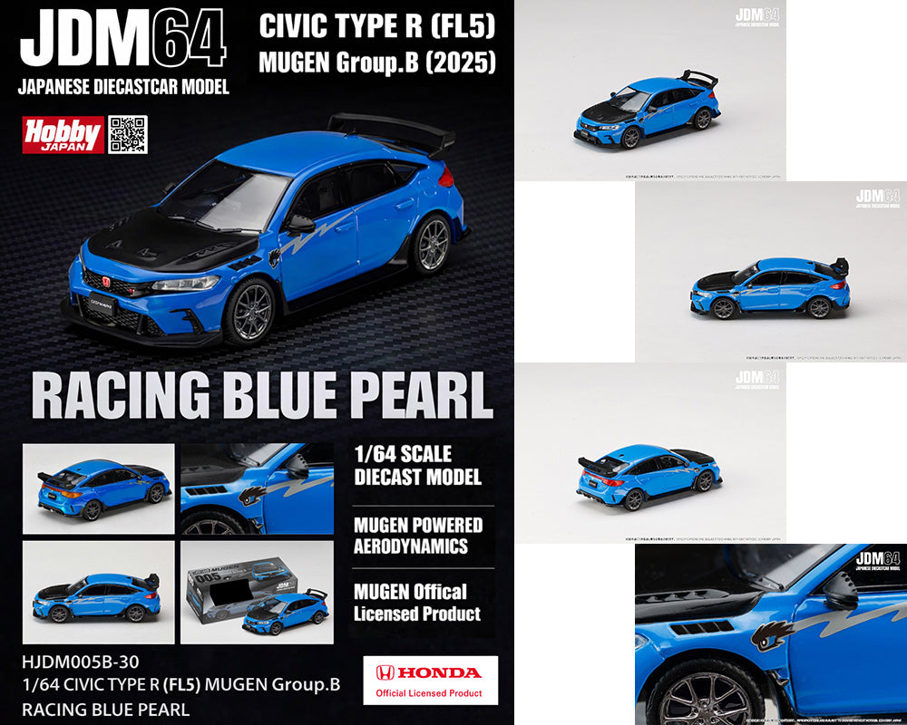(PRE-ORDER 2026) Hobby Japan 1:64-Honda Civic Type R (FL5) MUGEN Group B 2024 – Racing Blue Pearl HJDM005B-30