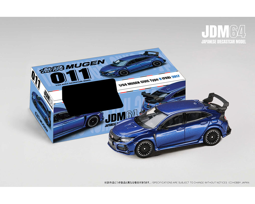 (PRE-ORDER 2026) Hobby Japan 1:64 Mugen Honda Civic Type R FK8 2017 Bleu Racing Pearl HJDM011-24