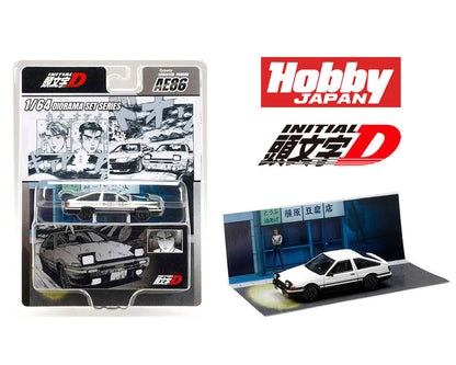 (PRE-0RDER 2025-26) Hobby Japan 1:64 Initial D Diorama Set Series Toyota SPRINTER TRUENO (AE86)/ INITIAL D Takumi Fujiwara VS Takeshi Nakazato HJDMD001C