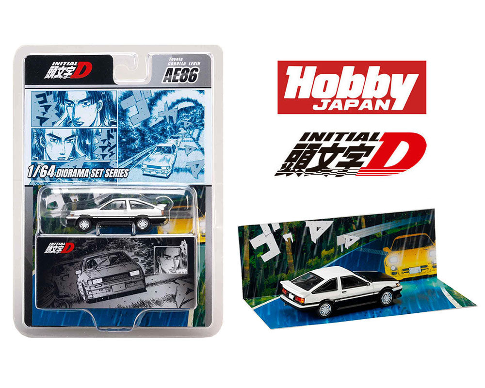 (PRE-0RDER 2025-26) Hobby Japan JDM64-Initial D Diorama Set Series Toyota Corolla Levin (AE86) Wataru Akiyama VS Keisuke Takahashion III-White HJDMD008A