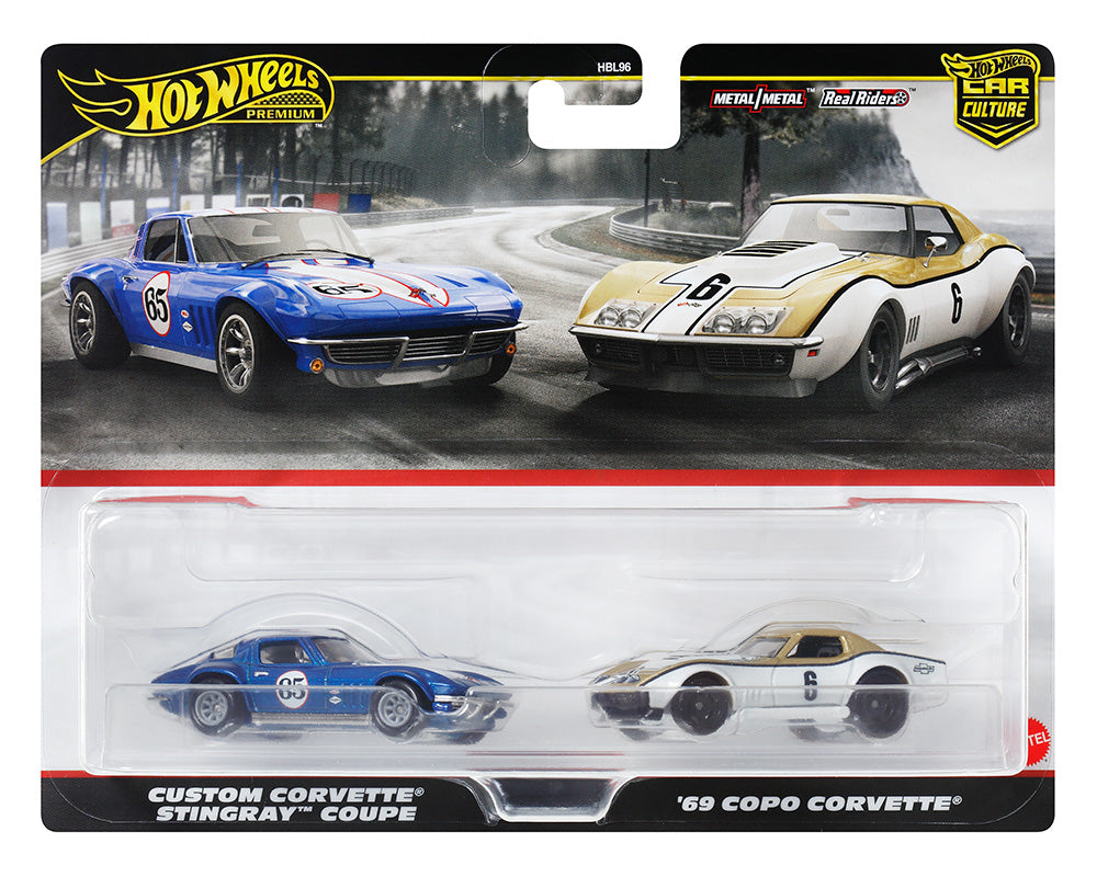 Hot Wheels 1:64 Car Culture Premium 2-Car Set Custom Corvette Stingray Coupe &amp; 69 COPO Corvette