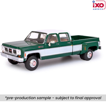 (PRE-0RDER 2025) 1973 GMC Sierra Grande 3500 Crew Cab Dually - Glenwood Green and Frost White (1:64)