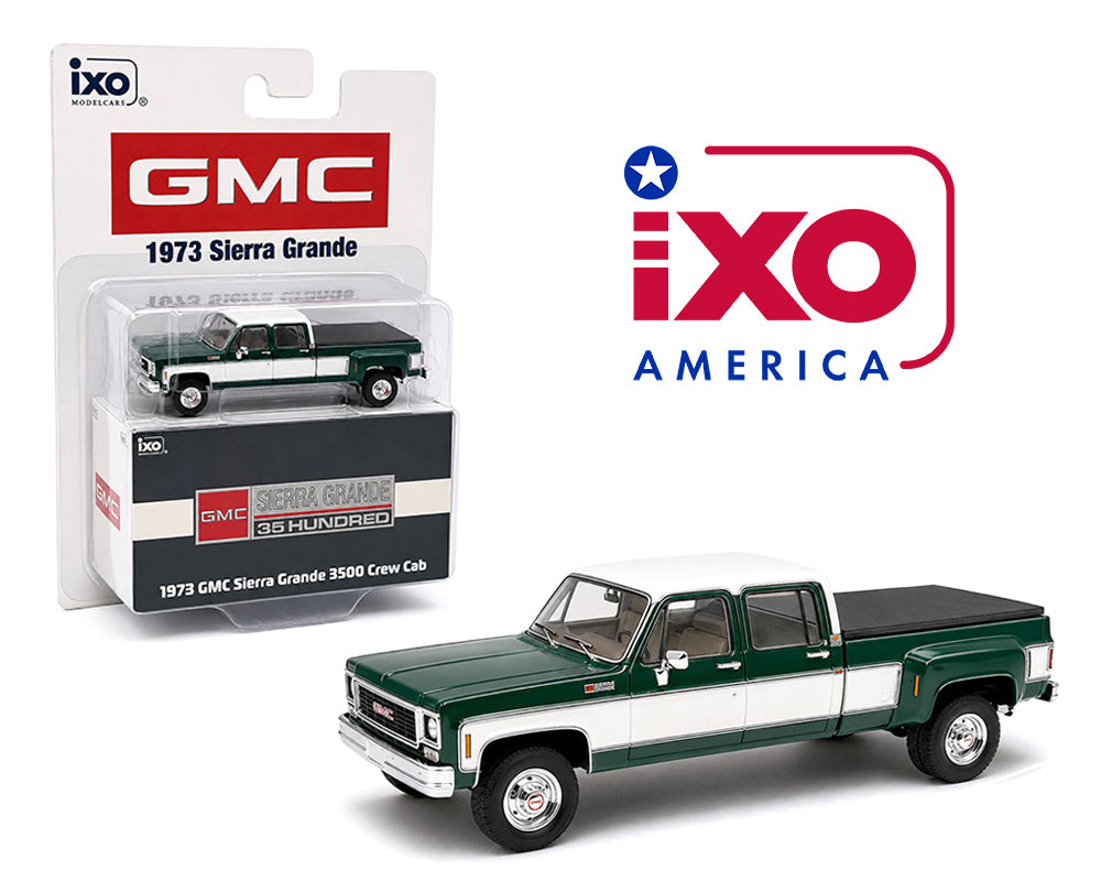 1973 GMC Sierra Grande 3500 Crew Cab Dually - Glenwood Green and Frost White (1:64)