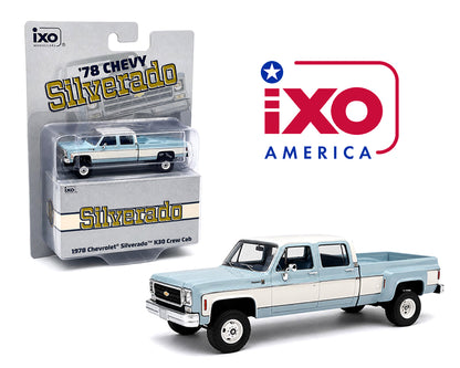 1978 Chevrolet Silverado K30 Crew Cab Fleetside Lifted - Light Blue and Frost White (1:64)