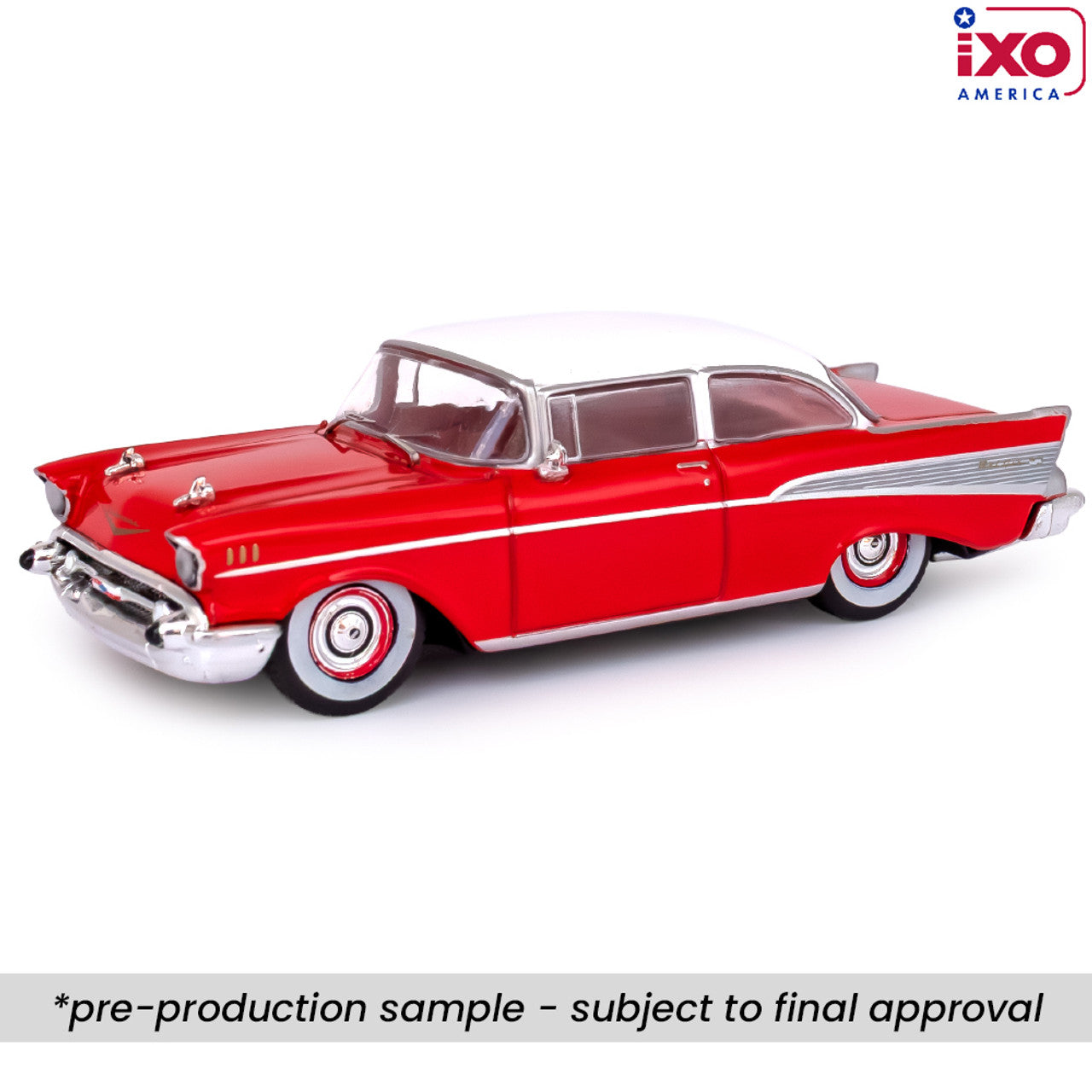 (PRE-0RDER 2025) 1957 Chevrolet Bel Air Sedan - Matador Red and India Ivory (1:64)