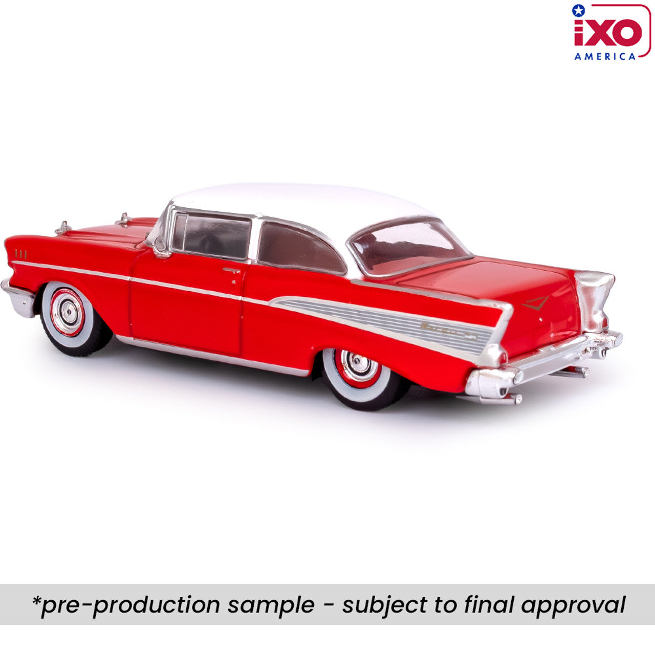 (PRE-0RDER 2025) 1957 Chevrolet Bel Air Sedan - Matador Red and India Ivory (1:64)