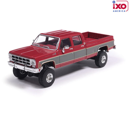 (PRE-0RDER 2026) 1977 GMC Sierra Grande K2500 Crew Cab Wideside Lifted - (Dark Red Metallic/Silver Special Two-Tone)