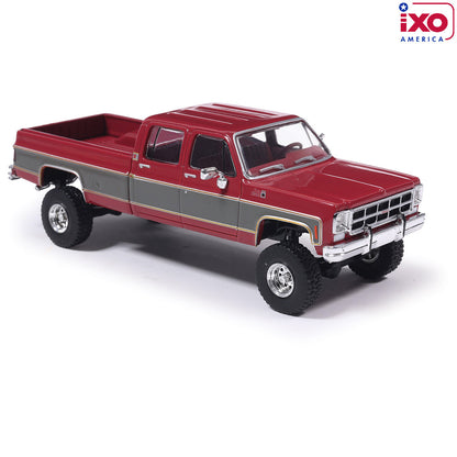 (PRE-0RDER 2026) 1977 GMC Sierra Grande K2500 Crew Cab Wideside Lifted - (Dark Red Metallic/Silver Special Two-Tone)