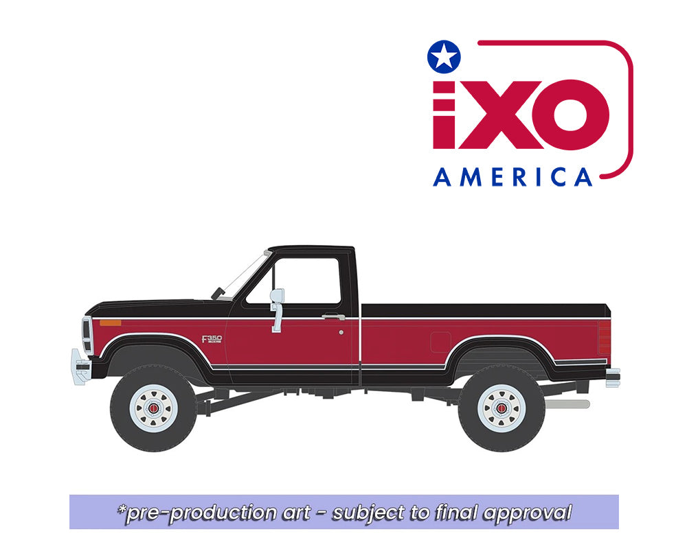 (PRE-ORDER 2026/2027) IXO America 1:64 1982 Ford F-350 XL Short Bed – Raven Black &amp; Candy Apple Red Deluxe Tu-Tone – Limited Edition IA64046