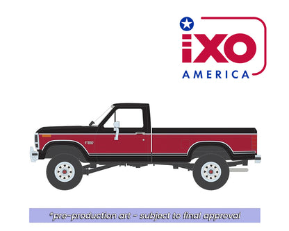 (PRE-ORDER 2026/2027) IXO America 1:64 1982 Ford F-350 XL Short Bed – Raven Black &amp; Candy Apple Red Deluxe Tu-Tone – Limited Edition IA64046