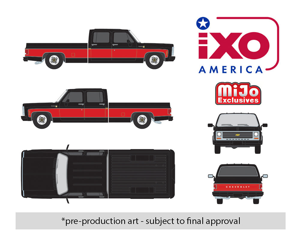 (PRE-ORDER 2025) IXO America 1:64 –  1979 Chevrolet Scottsdale C20 Crew Cab – Black w/ Red two Tone