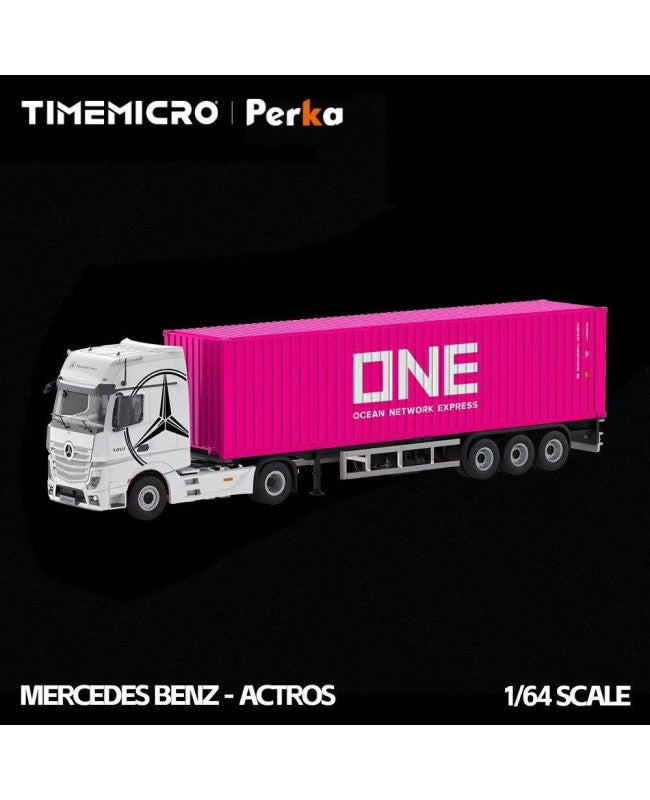 Mercedes-Benz Actros Container Truck White/Pink 1:64 – TimeMicro &amp; Perka TM646743
