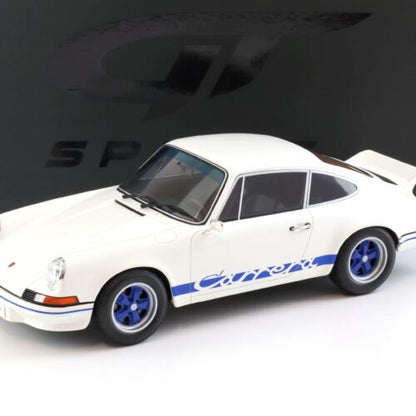 GT Spirit 1:12 Porsche 911 Carrera RS 2.7 Coupé 1973 – Blanc Grand Prix / Bleu – GT921
