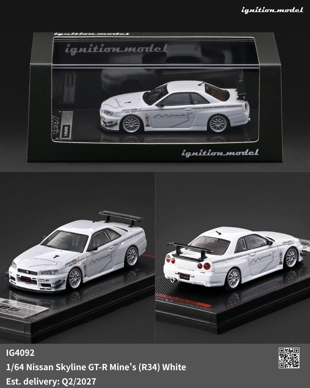 (PRE-ORDER 2027) Ignition Model Nissan Skyline GT-R Mine’s (R34) White 1:64 – IG4092