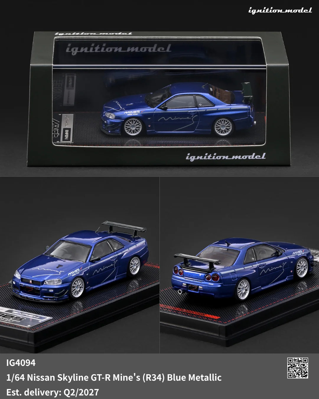 (PRE-ORDER 2027) Ignition Model Nissan Skyline GT-R Mine’s (R34) Bleu Métallisé 1:64 – IG4094