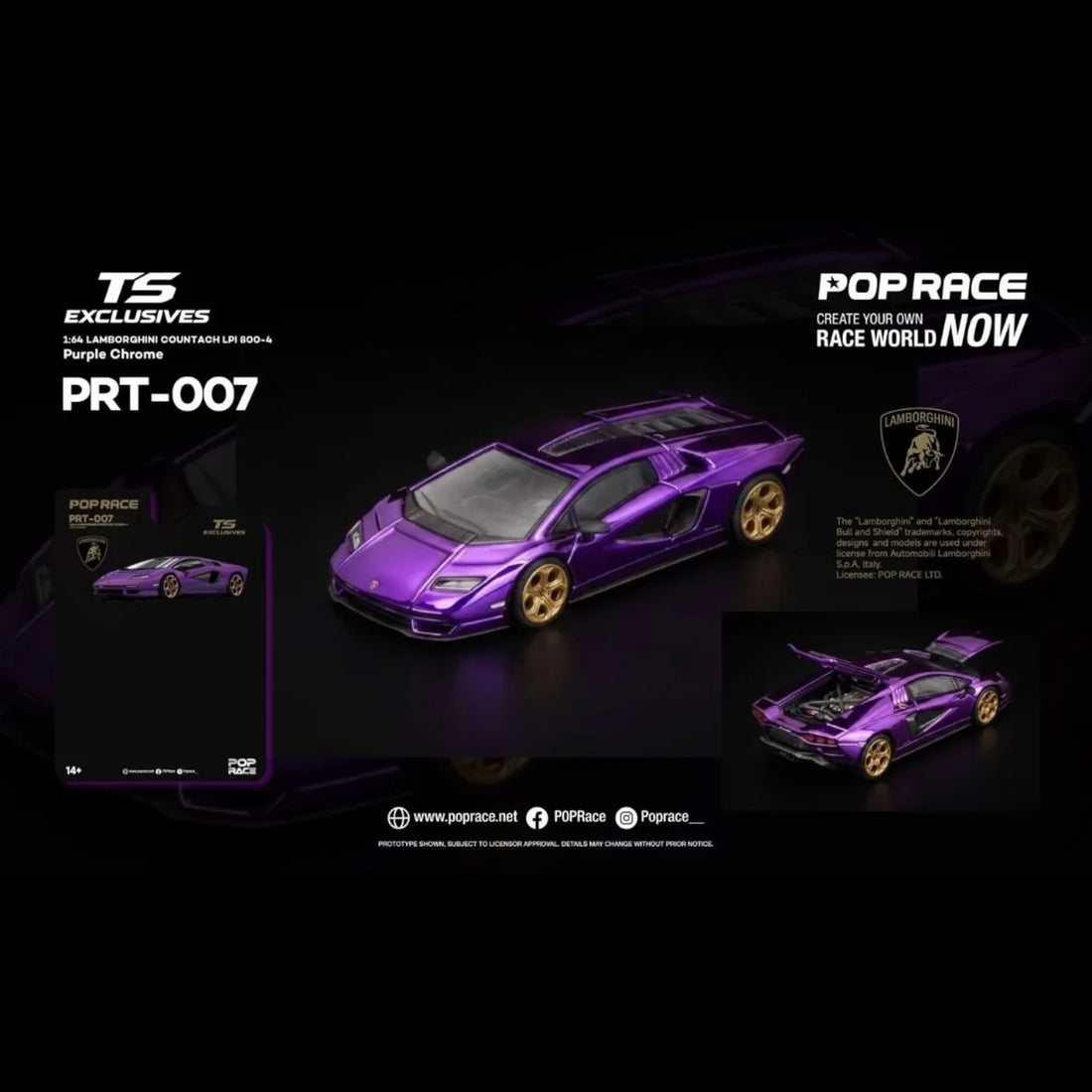 Lamborghini Countach LPI 800-4 Purple Chrome – POPRACE TS Exclusive 1:64 – PRT007
