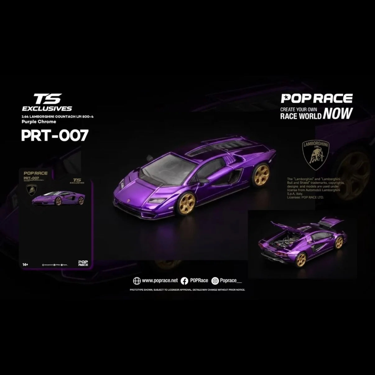 (PRE-ORDER 2026) Lamborghini Countach LPI 800-4 violet chromé – POPRACE TS Exclusive 1:64 – PRT007