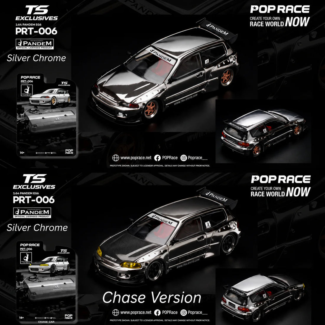 (PRE-ORDER 2026) POPRACE x TS Exclusives 1:64 PANDEM EG6 Silver Chrome – PRT006
