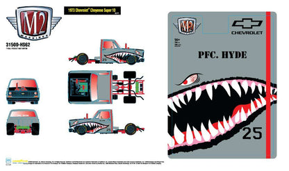 M2 Machines- 1973 Chevrolet Cheyenne Super 10 – “PFC. HYDE” Shark Face - 31500-HS62