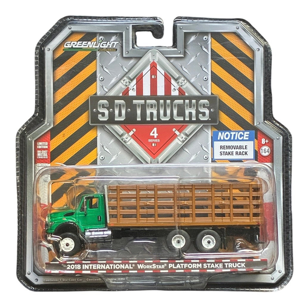 CHASE CAR GreenLight SD Trucks Series 4 2018 International WorkStar Platform Stake Truck 1:64 GL45040-CHASE