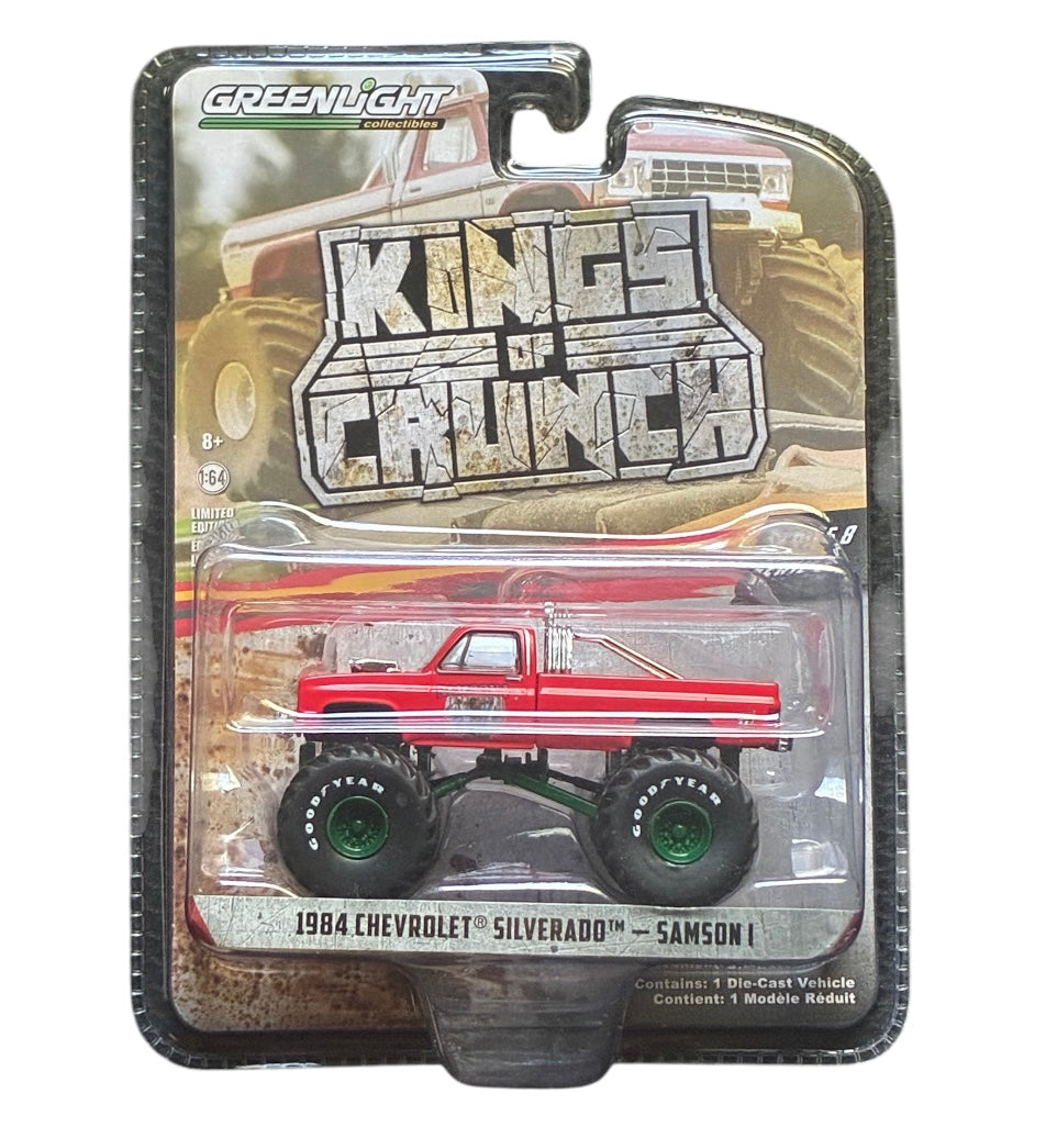 CHASE CAR – 1984 Chevrolet Silverado “Samson I” Monster Truck – Kings of Crunch Series 8 – GreenLight 1:64 – GL49080-E-CHASE